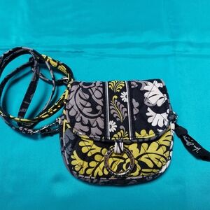 Vera Bradley Black and Yellow Crossbody Bag with Floral Design